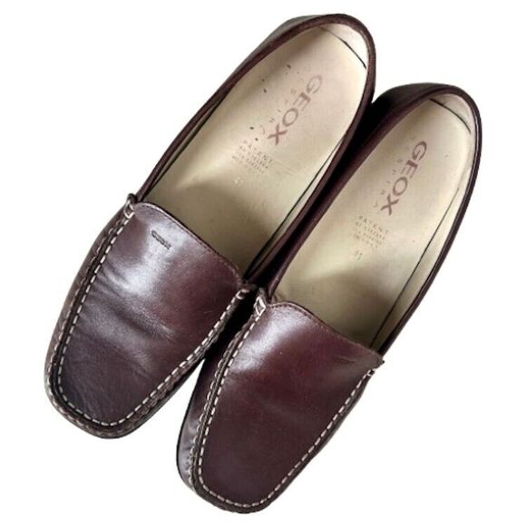 Geox Respira Comfort Shoes Euro 41 Brown Leather Loafers 10 10.5 Square Toe - Picture 3 of 12
